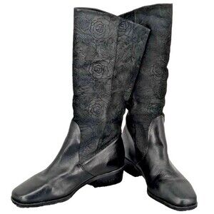 Markon Boots  SZ 8W  Black Smooth and Floral Leather  Brazil  SUELA  Low Heel